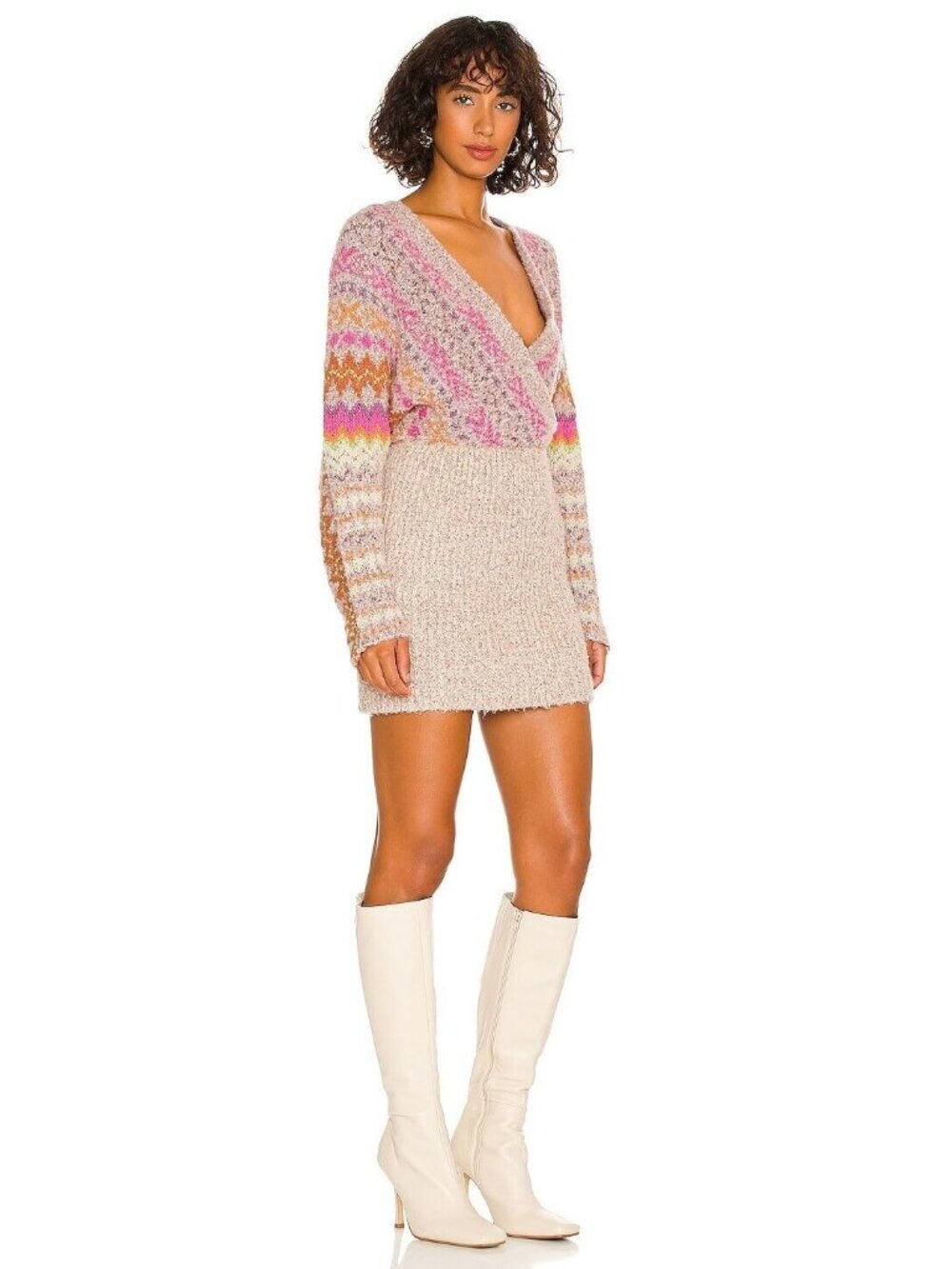 Free People Sweater Dress Pink Forever Fairisle Size Small New With Tag - Picture 2 of 4